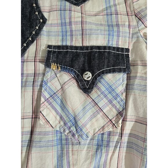 Vigoss Plaid Western Shirt,‎ Pearl Snaps denim, plaid size M - Picture 2 of 12